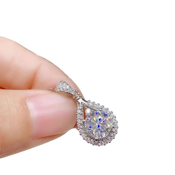 Certified 5ct. t.w. Moissanite Diamond Teardrop Halo Necklace NEW - Picture 6 of 13